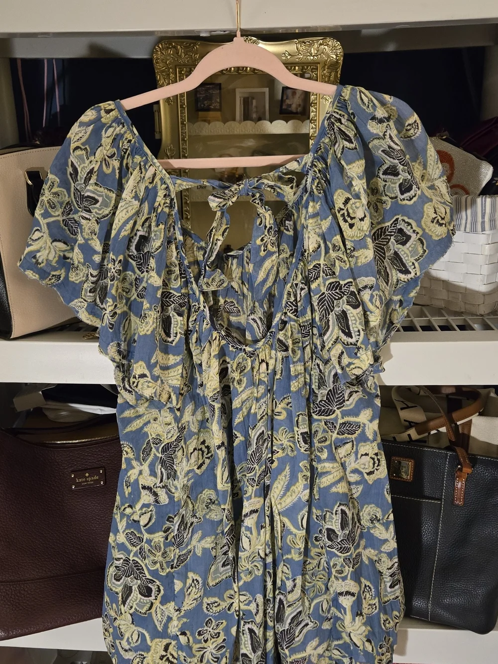 Free People Blue and Yellow Floral Mini Dress